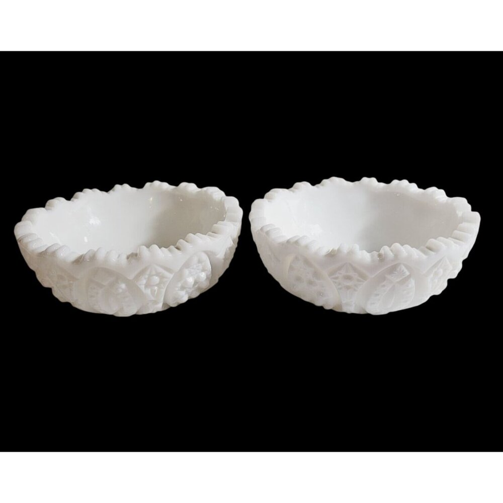 Vtg. L E Smith Cut Milk Glass Bowl Set Candy Nut Trinket Arch Cane Star